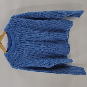 American Eagle Knit Sweater Blue Cropped Long Sleeve Soft Comfy Pullover Large